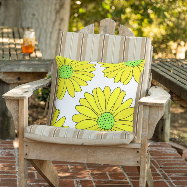 Four yellow Green Daisies  Outdoor Pillow (Chair)