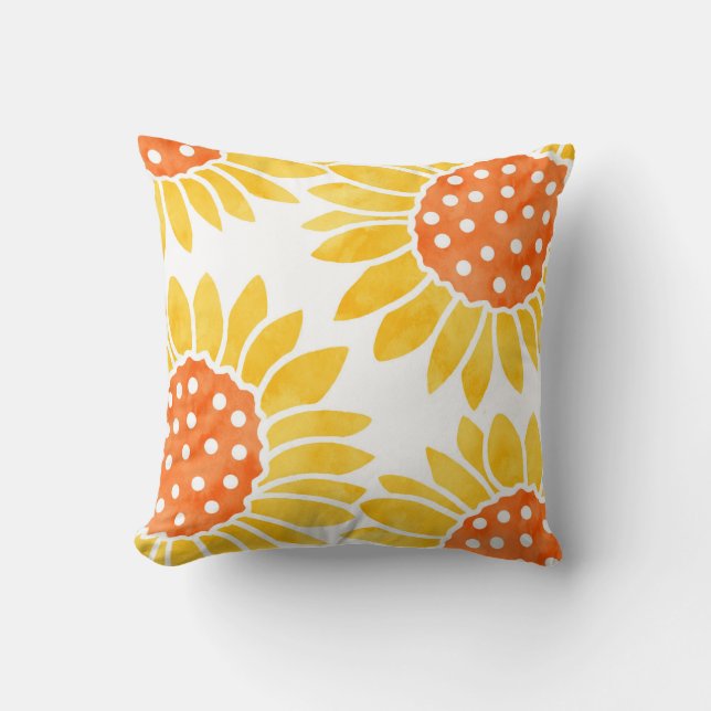 Four Yellow Orange Watercolor Sunflowers  Throw Pillow (Front)
