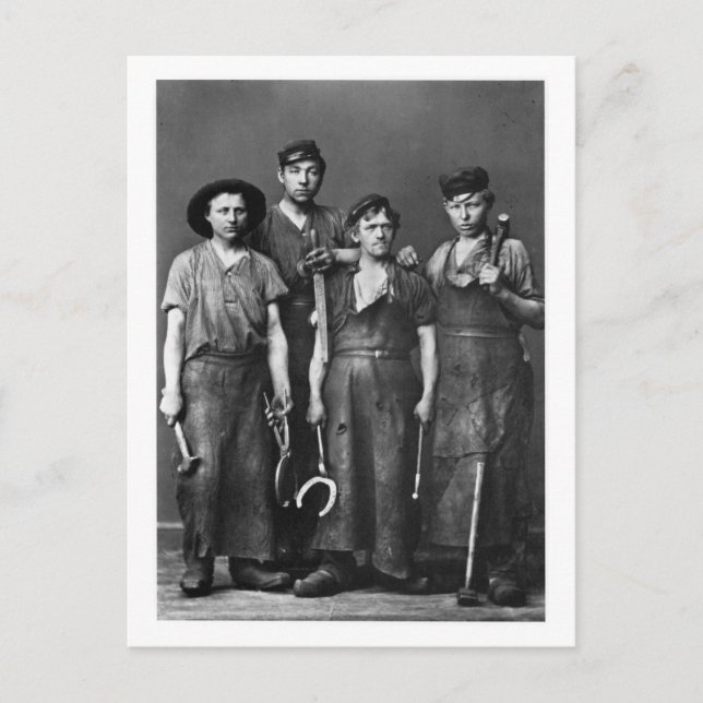 Four Young Blacksmiths - Vintage 1881 Photo Postcard (Front)