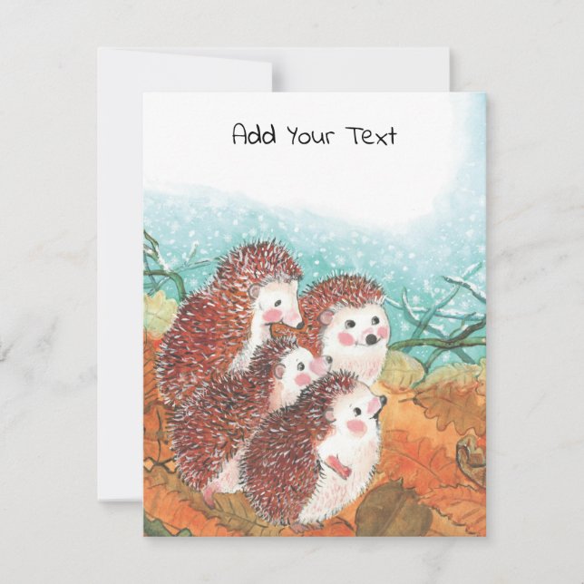 Four Young Hedgehogs Illustration Note Card (Front)