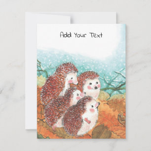 Four Young Hedgehogs Illustration Note Card
