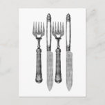 Fourchette et couteau Vintage Postcard