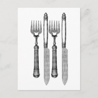 Fourchette et couteau Vintage Postcard