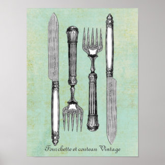 Fourchette et couteau Vintage Poster