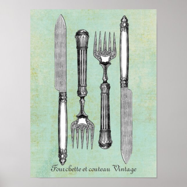 Fourchette et couteau Vintage Poster (Front)
