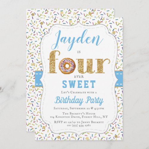 FOURever Sweet Donut Boys 4th Birthday Invitations