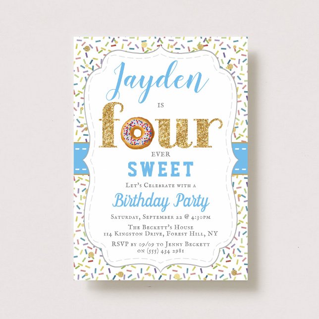 FOURever Sweet Donut Boys 4th Birthday Invitations (Creator Uploaded)