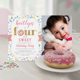 FOURever Sweet Donut Girls 4th Birthday Invitation