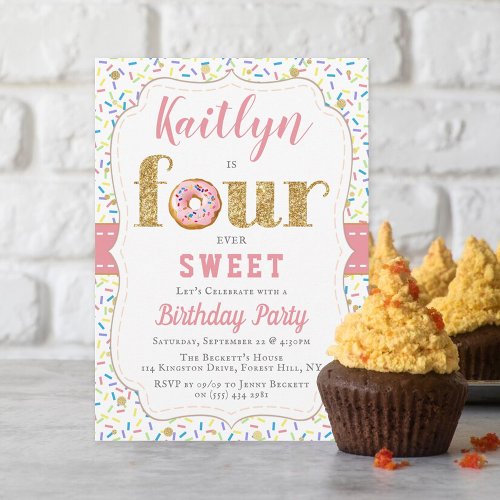 FOURever Sweet Donut Girls 4th Birthday Invitation