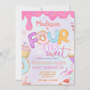 Fourever Sweet Girl 4th Birthday Invitation
