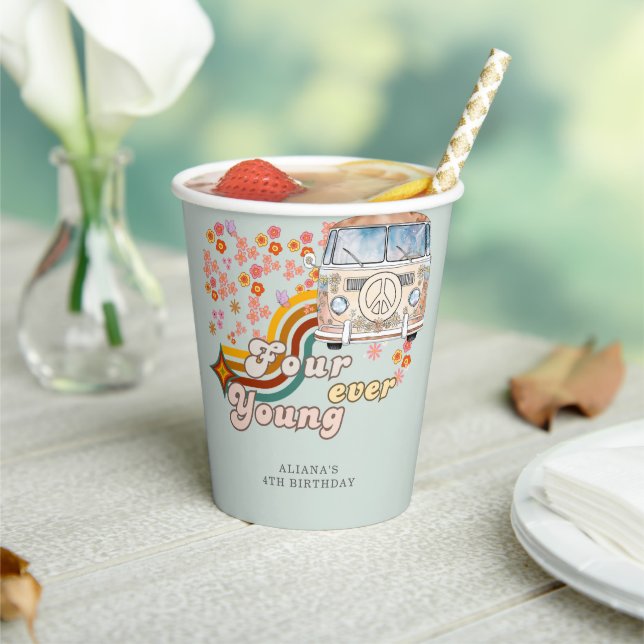 Fourever Young Daisy Hippie Van Fourth Birthday  Paper Cups (Insitu)