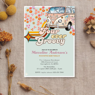 Fourever Young Daisy Van Floral 4rth Birthday Invitation