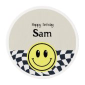 FOURever Young Retro Black and white checkered Edible Frosting Rounds (Front)