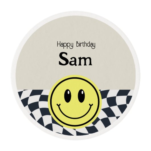 FOURever Young Retro Black and white checkered  Edible Frosting Rounds (Front)
