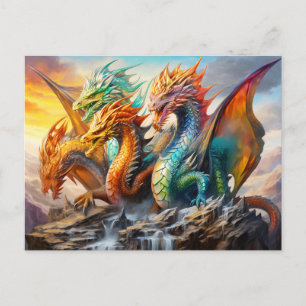 Fourfold Fury – Chinese Airbrush Dragon with Multi Postcard