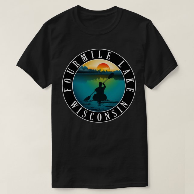Fourmile Lake Wisconsin Kayaking T-Shirt (Design Front)