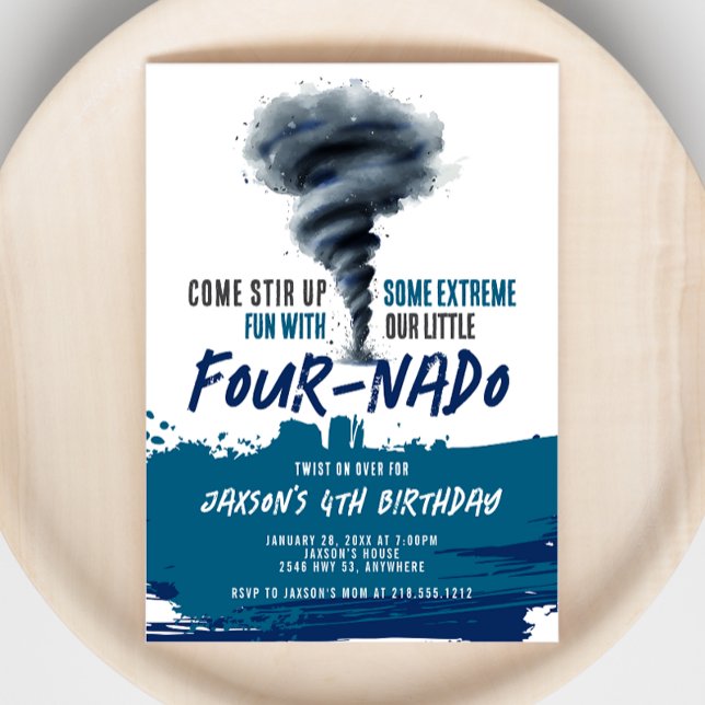 Fournado Twister Tornado Blue Grunge Birthday Invitation (Fournado Twister Tornado Blue Grunge Birthday Invitation)