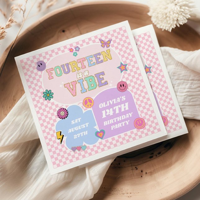 Fourteen A Vibe Preppy Patch 14th Birthday Party Napkins (Creator Uploaded)