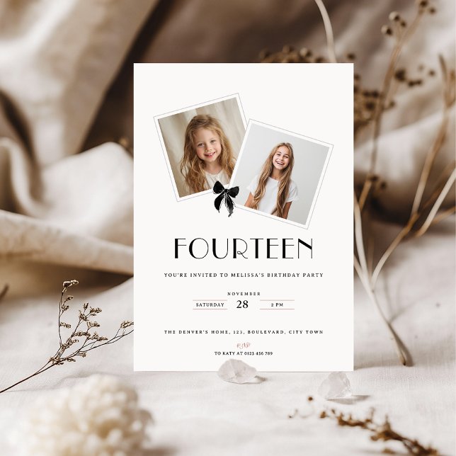 Fourteen black ribbon 14th birthday teens invitation (Creator Uploaded)