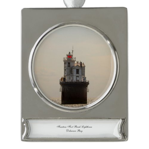 Fourteen Foot Bank Lighthouse Silver Plated Banner Ornament