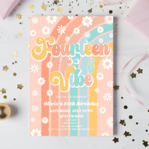 Fourteen Is A Vibe Daisy 14th Birthday Party Invitation