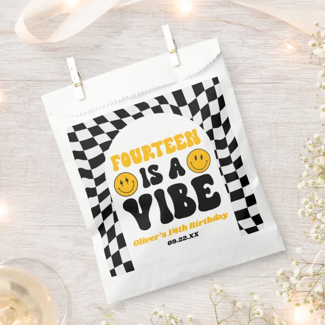 Fourteen Is A Vibe Retro 14th Birthday Party Favor Bag (Clipped)