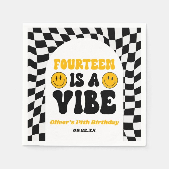Fourteen Is A Vibe Retro 14th Birthday Party Napkins (Front)