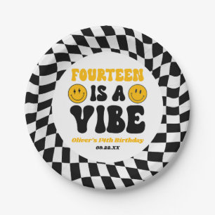 Fourteen Is A Vibe Retro 14th Birthday Party Paper Plates
