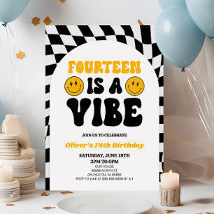 Fourteen Is A Vibe Retro First 14th Birthday Party Invitation