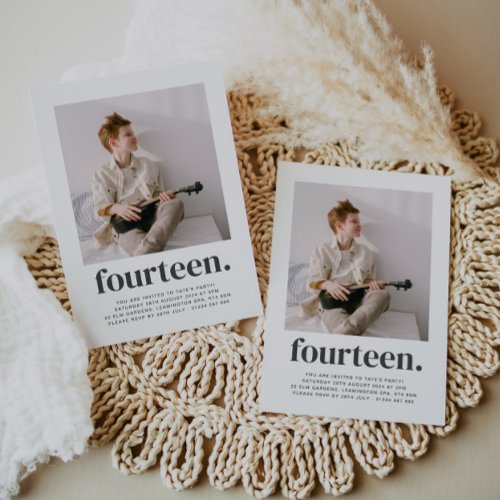 Fourteen Square Photo First Birthday Invitation