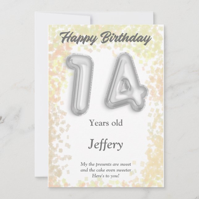 Fourteen year old Happy Birthday card (Front)