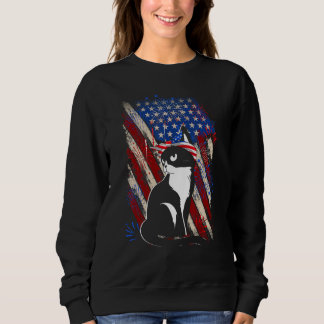 Fourth 4th of July American Flag Meowica Cat Sweatshirt