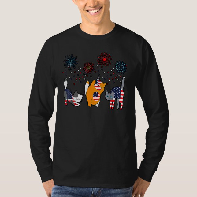 Fourth 4th Of July American Flag Meowica Cats Grap T-Shirt (Front)