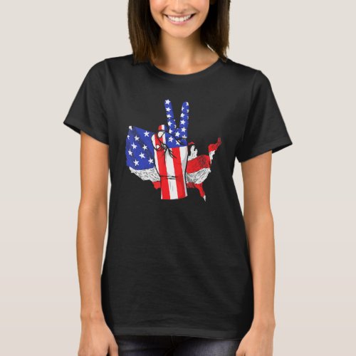 Fourth 4th Of July American Flag Peace Sign Hand T_Shirt