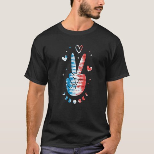 Fourth 4th Of July American Flag Peace Sign Memori T_Shirt
