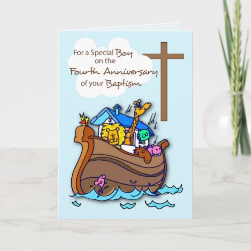 Fourth Anniversary of Baptism Boy Noahs Ark Card
