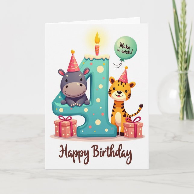 Fourth Birthday Animal Card (Front)