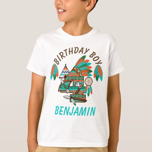 Fourth Birthday Boy Tribal Aztec Native Americans T_Shirt