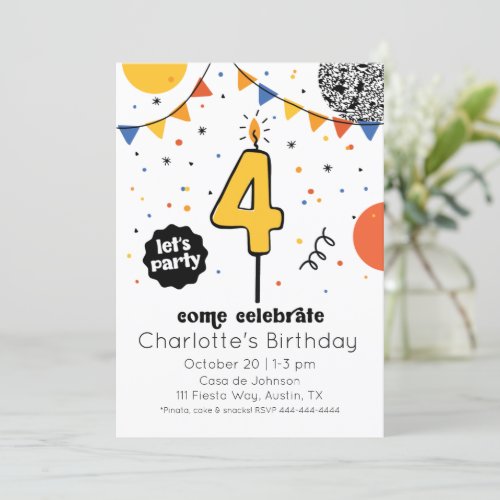 Fourth Birthday Candle Doodle Invitation