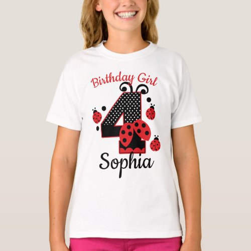 Fourth Birthday ladybug 4  custom designs T_Shirt