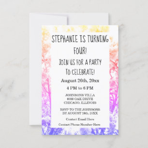 Fourth Birthday Party Custom Name Pink Floral Cool Invitation