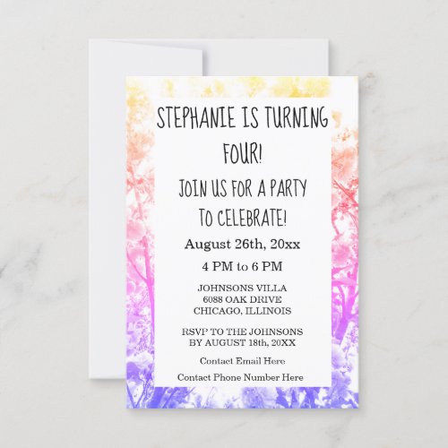 Fourth Birthday Party Custom Name Pink Floral Cool Invitation