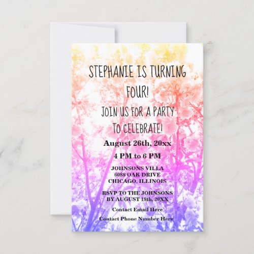 Fourth Birthday Party Custom Name Pink Floral Cute Invitation
