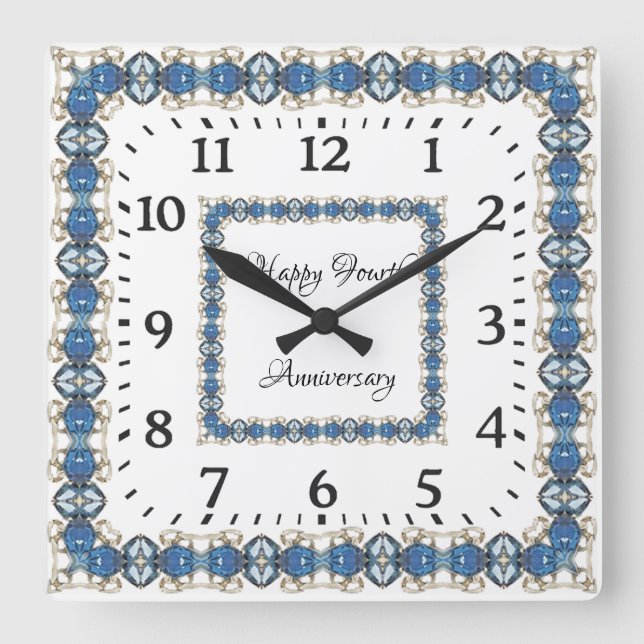 Fourth Blue Topaz Wedding Anniversary Square Wall Clock (Front)