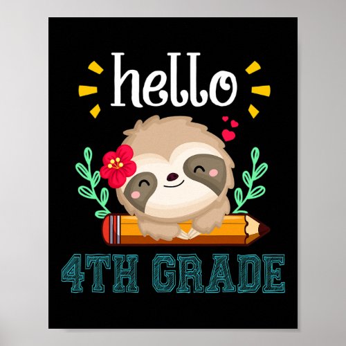 Fourth Grade Back To School Cute Sloth Lover Girl  Poster