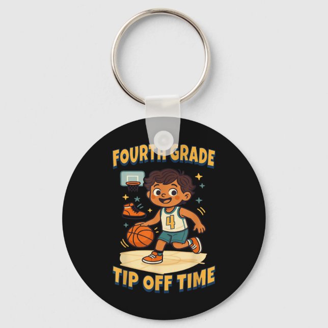 Fourth Grade Basketball Tip Off Game Day Vibes  Keychain (Front)