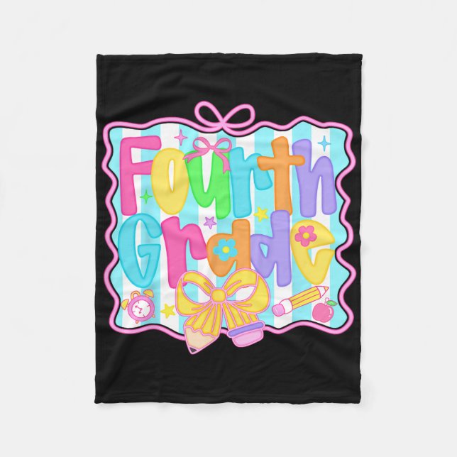 Fourth Grade Girls Back To School Bow Cute Coquett Fleece Blanket (Front)