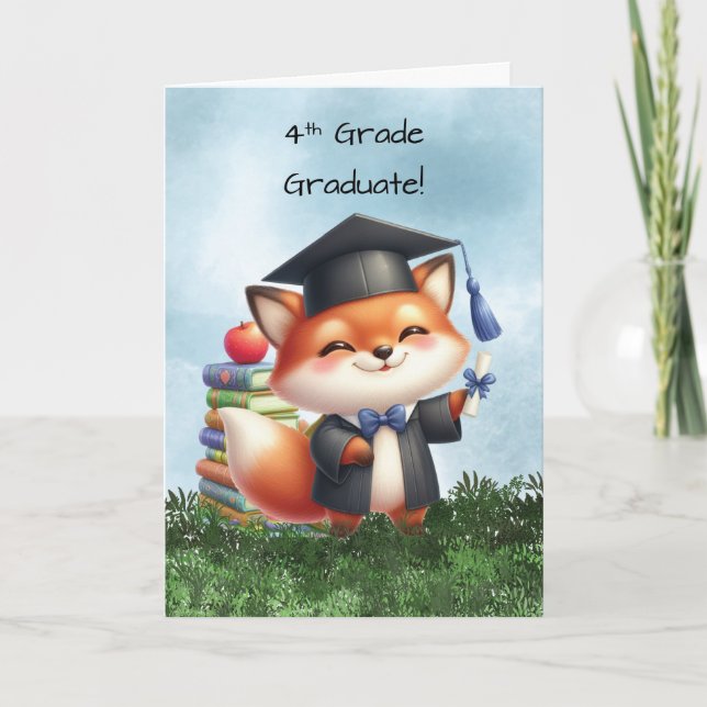 Fourth Grade Graduation Boy Fox Congratulations Card (Front)