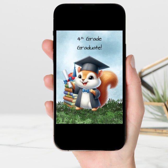Fourth Grade Graduation Boy Squirrel Congratulatio Card (Front Digital)