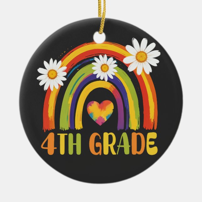 Fourth Grade Rainbow Back to School 4th Grade Ceramic Ornament (Front)